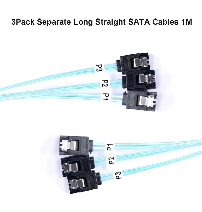 ADCAUDX 3 Pack Long-SATA-III Cable 1M, Thin Flexible Straight SATA 6Gbps Data Cables with Locking Latch for Hard Drive, Server, SSD, HDD, Blue (3.3Ft) - Image 2